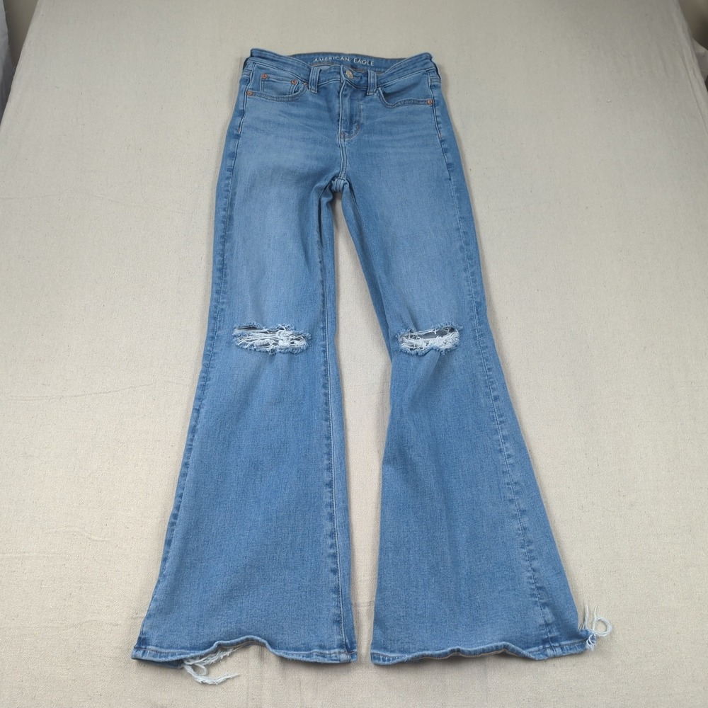American Eagle Jeans Womens 0 Blue Short Super High Rise Flare
